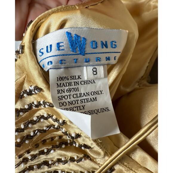 Sue Wong Nocturne Y2K Beaded Embroidered Gold Silk Gown size 8 - Picture 4 of 12